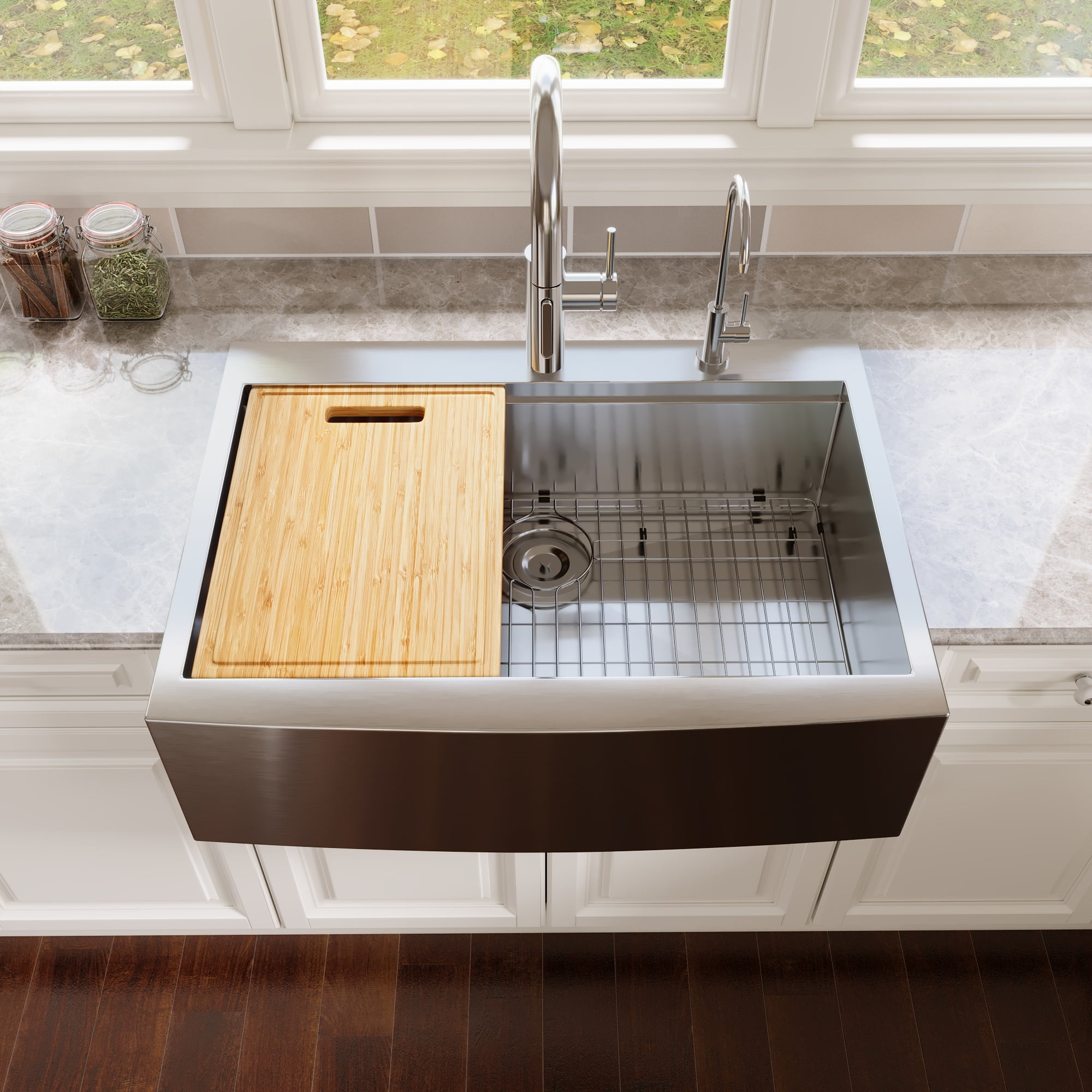 Silver Grey Stainless Steel Rectangular 30 in. Single Bowl