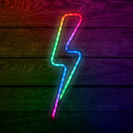Xtreme Lit 4.13" x 13" Lightning Bolt Multi Color LED Neon Sign, Plastic Hanging Wall Art, Remote, 0.55 lb