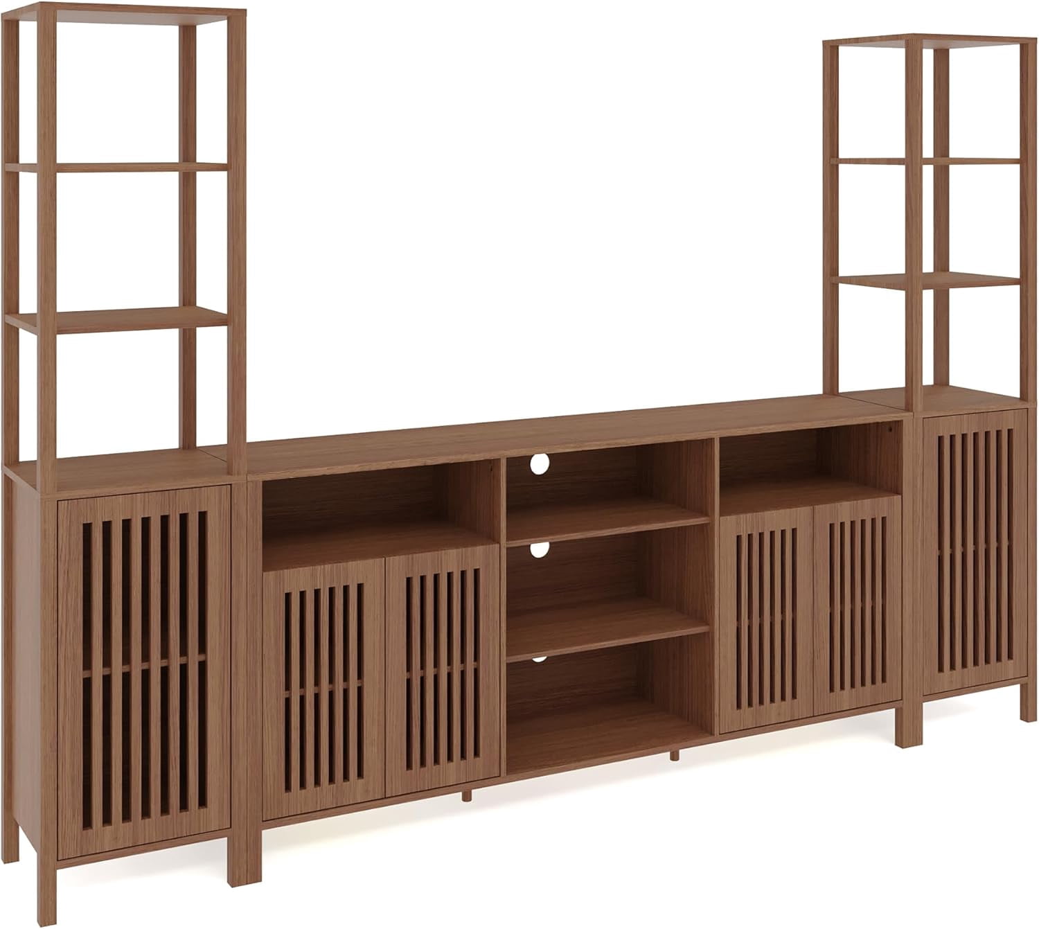 Farmhouse TV Stand for TVs Up to 70 in, Entertainment Center with Bookshelves, Media Center with Storage Cabinet & Adjustable Shelves for Living Room Bedroom Home Theater