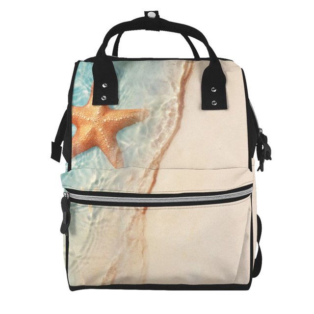 Disketp Starfish On The Sand Beach for Large Capacity Multi-pocket Baby Bag, Multifunctional Travel Backpack Diaper Bag, Care Bag, Unisex, Fashionable and Durable