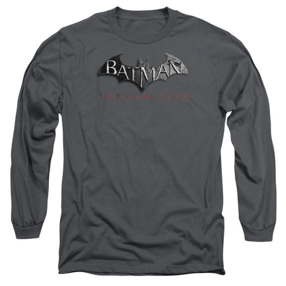 Batman Arkham City Logo Long Sleeve Adult 18/1 T-Shirt Charcoal