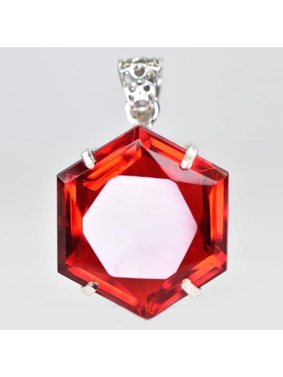 104.3 Ct Certified Lab-Created Ruby Pendant Fancy Cut Gemstone in 925 Sterling Silver