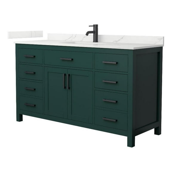 Beckett 60" Green Single Vanity & Giotto Quartz Top (1-Hole) & Black Trim