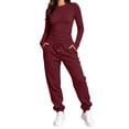 thumbnail image 2 of Karymi T Shirts for Women Solid 2 Piece Tracksuit, Crew Neck Long Sleeve Top & High Waist Drawstring Jogger Pants, Casual Loungewear Outfit, 2 of 9