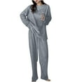 thumbnail image 2 of RYDCOT Flannel Pajamas for Women Soft Comfy Women Solid Color Winter Sleepwear Sets for Women Lounge Sets for Women 2 Piece Long Pants Sale, 2 of 7