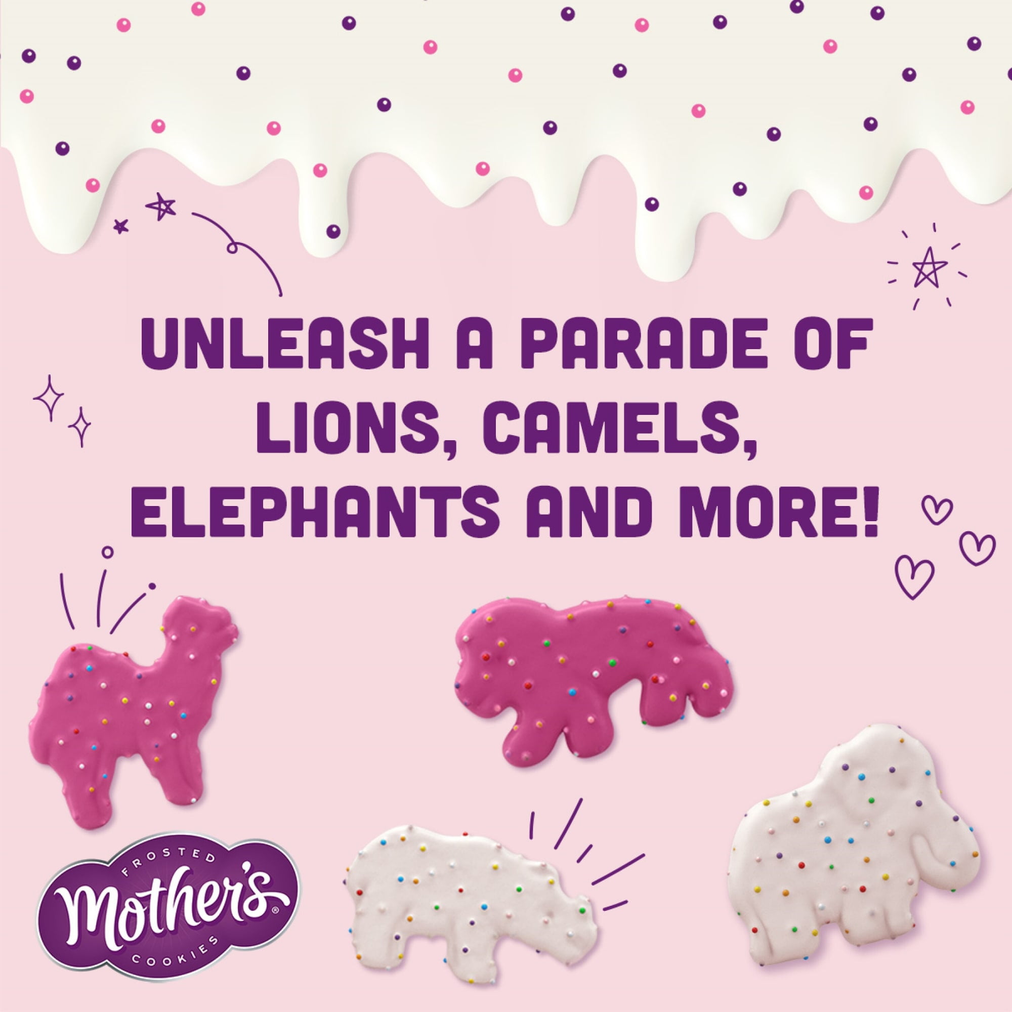 (3 pack) Mother's Original Circus Animal , Frosted Animal Cookies with Rainbow Sprinkles, Resealable Bag, 9 oz