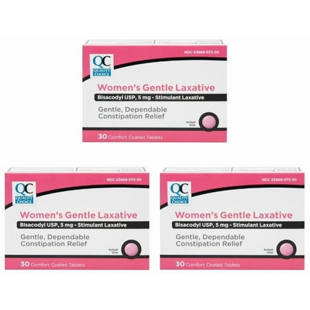 3 Pack of Quality Choice Bisacodyl 5mg Women's Gentle Laxative, 30 Coated Tablets