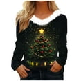 thumbnail image 2 of Elvqul Shirts for Women Funny Tops Long Sleeve Christmas Black Fleece V-Neck Christmas Tree Womens Shirts, 2 of 4