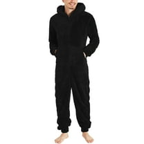 APEXFWDT Men's Fuzzy Fleece Onesie Pajamas Hooded Long Sleeve & Pants Zip-Up Jumpsuit Warm Winter Loungewear,XXXL,Black