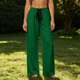 thumbnail image 5 of Women's Casual Mid Waist Wide Leg Pants, Elastic Drawstring Waist Loose Casual Trousers Solid Color with Pockets for Summer Beach | TruBelle,Green S, 5 of 6