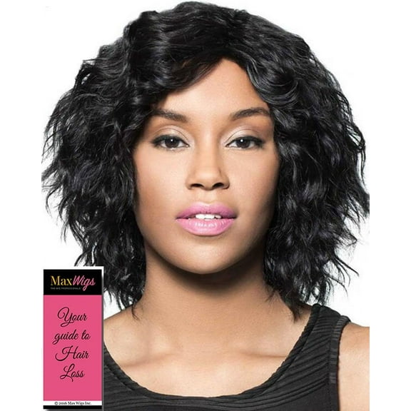 Chance Wig Color 1 Black - Foxy Silver Wigs Trendy Mid-Length Bob Human Hair Loose Curls African American Average Cap Bundle w/ MaxWigs Hairloss Booklet