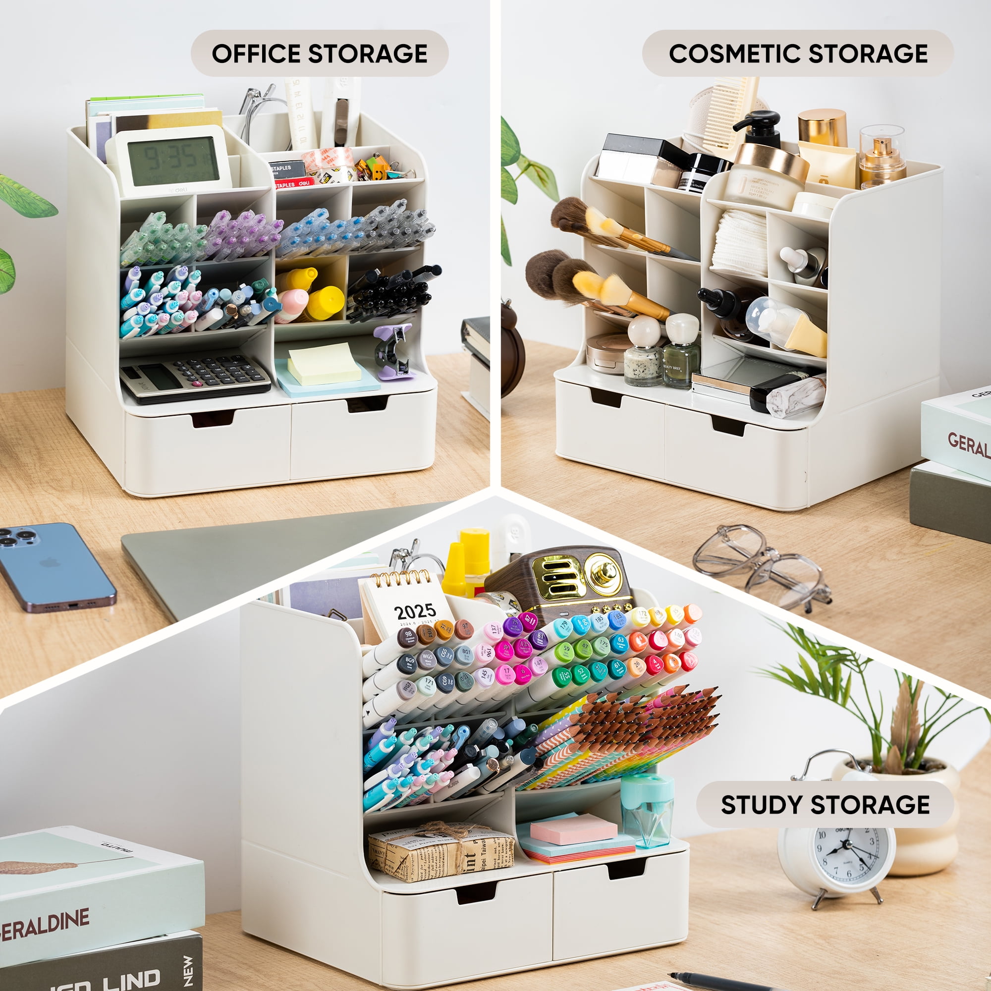 VUSIGN Tall Organizer Plastic Desk Organizer for Office,Pencil Holder Organizer for Home Desk Storage Organizer with Drawers