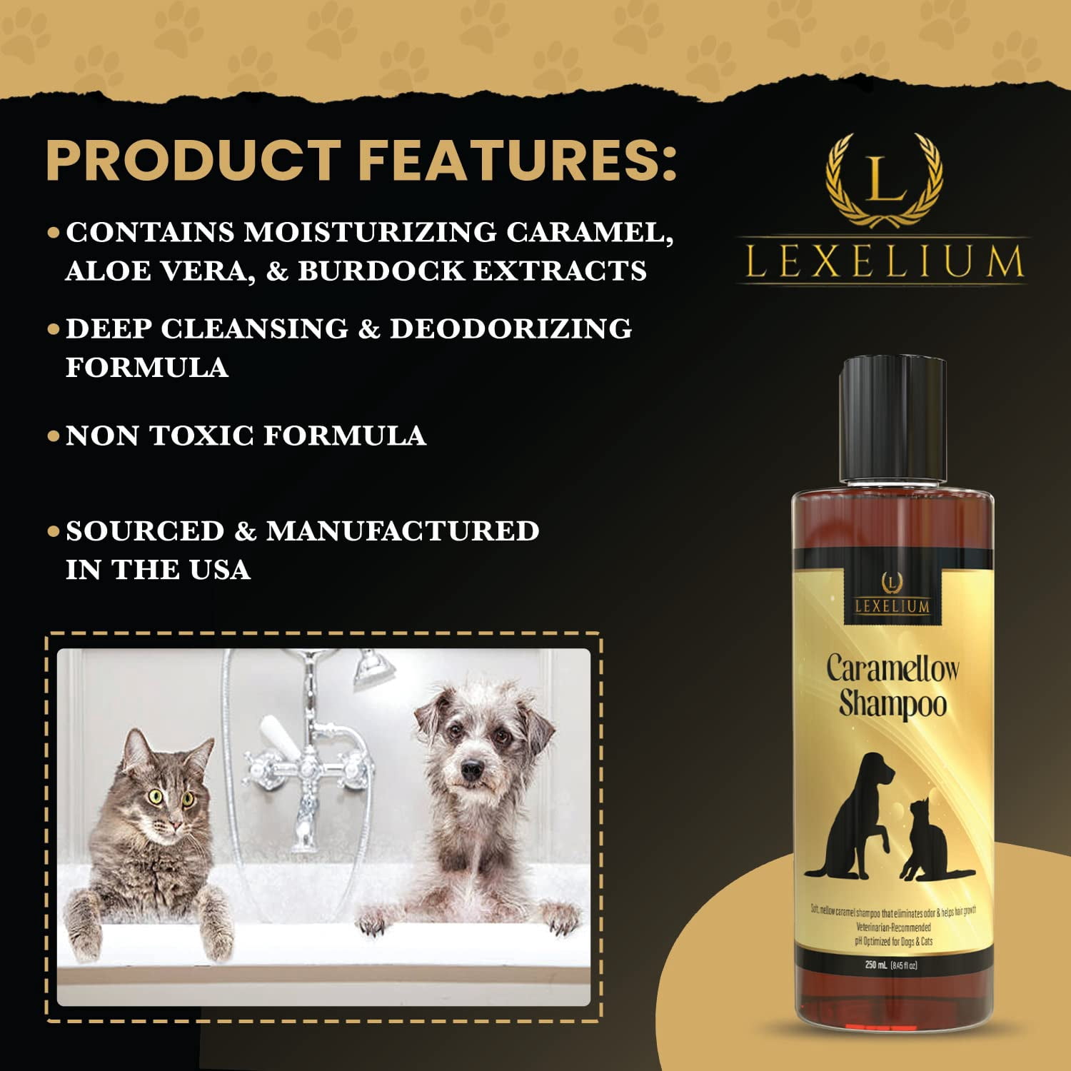 Lexelium Dog Shampoo for Itchy Skin - Infused with Caramel & Herbal Extracts for Dry and Itchy Skin Relief - Veterinarian Formulated Anti-Itch Shampoo for Dogs & Cats (250 ML)