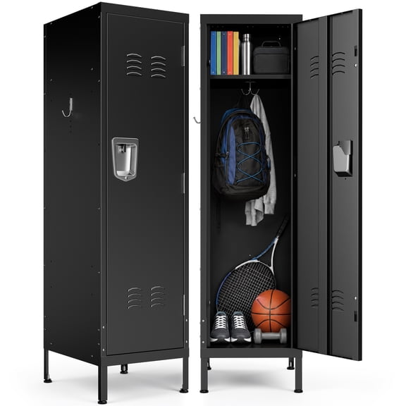 IKIMI 55" Metal Locker with Locking Door, Steel Employee Storage Cabinet for School, Office, Gym and Home, Black