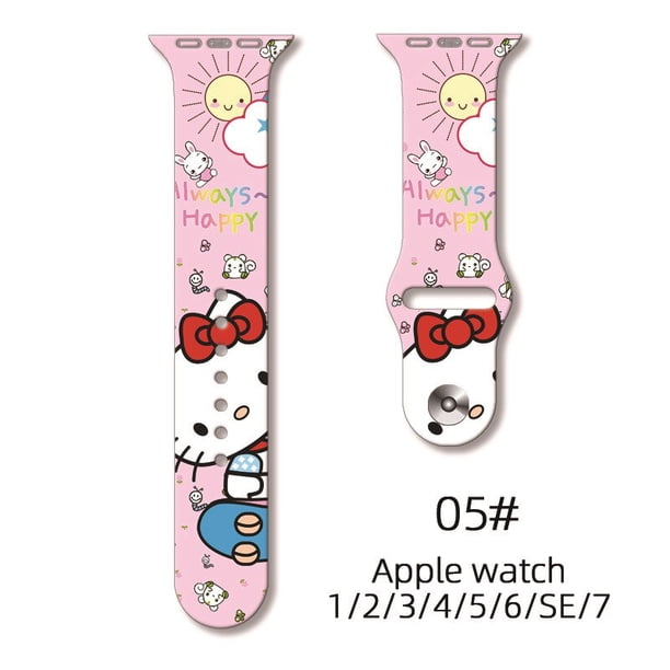 Correa de silicona de Hello Kitty para Apple Watch, pulsera bonita de 41Mm, 45Mm, 44Mm, 42Mm, 40Mm y 38Mm para Iwatch Se 2/3/4/5/6/7/se