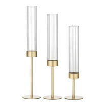 Miommo Gold Hurricane Candle Holders - Set of 3 Tall Taper Candlestick Holders with Removable Hurricane Glass, Weighted Base for Indoor/Outdoor Use - Elegant Table Centerpiece, Wedding, Party