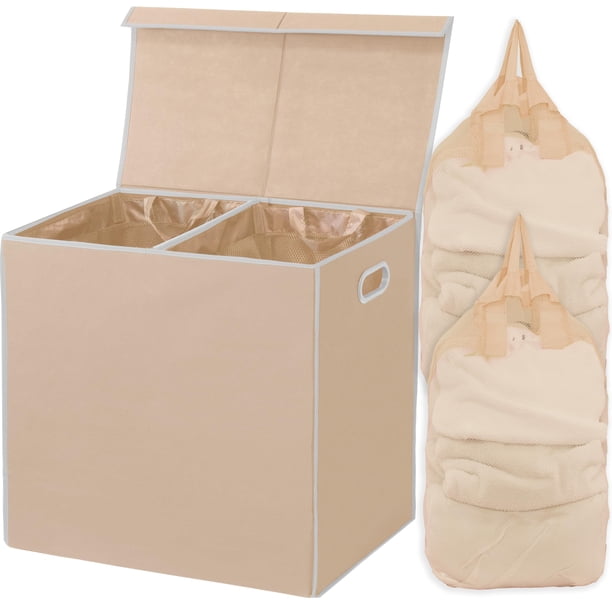 Cesta de ropa sencilla para el hogar doble con tapa, color beige