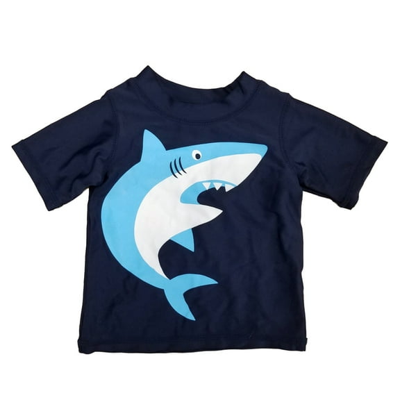 Infant Boys Navy Shark Short Sleeve Rash Guard Swim Shirt 3-6 months