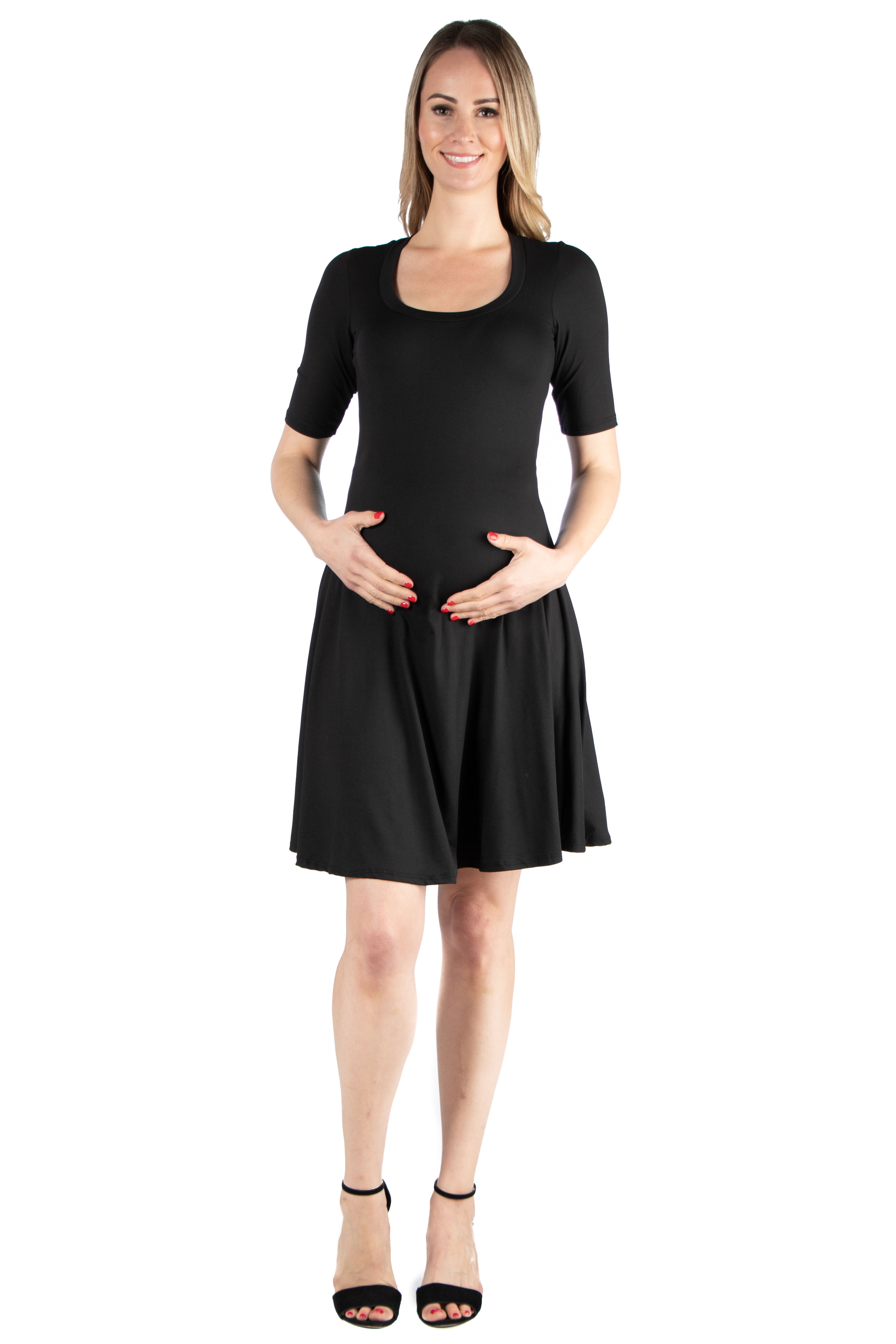 24seven Comfort Appare Elbow Sleeve Maternity Knee Length Dress