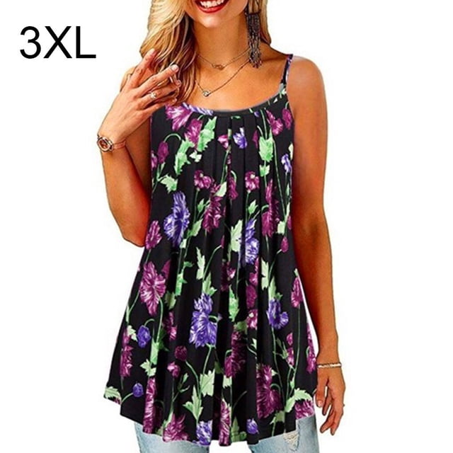 ziyahi Hauts d'Été à Bretelles Col Rond Camisole Sans Manches Imprimée Vêtements pour Femmes, Type 4, 3TG