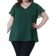 thumbnail image 1 of Blusa de verano para mujer de tallas grandes Agnes Orinda, con cuello en V, mangas acampanadas y puntos suizos, 2X verde oscuro, 1 of 6