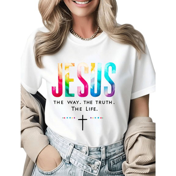 Jesus The Way The Truth The Life Watercolor Graphic Tees Womans Tshirt Shirts Black White S-5XL Tops