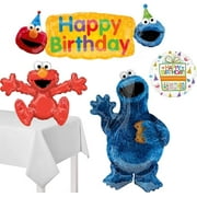 Anagram Cookie Monsters and Elmo Happy Birthday Banner Photo Backdrop and Table Centerpiece Balloon Decorations