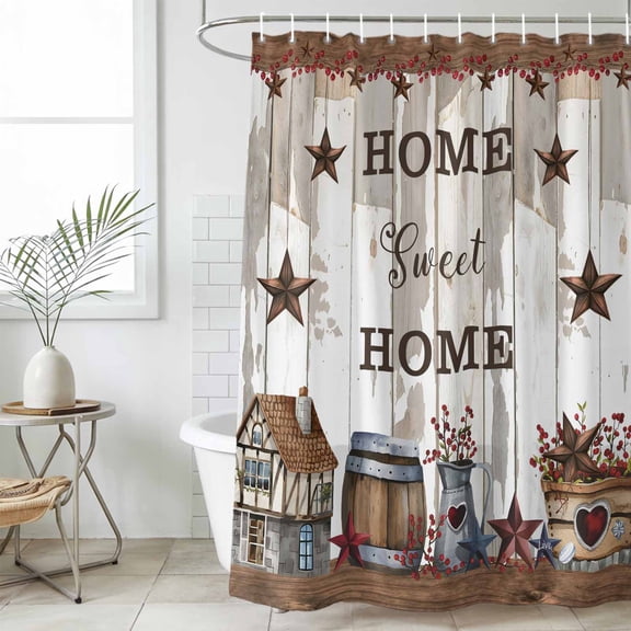 Farmhouse Waterproof Fabric Shower Curtain,Retro Country Star Berry Vintage Wood Grain Waterproof Fabric Shower Curtain for Bathroom Curtains Bathtubs Shower Curtains with 12 Hooks Standard 72x72