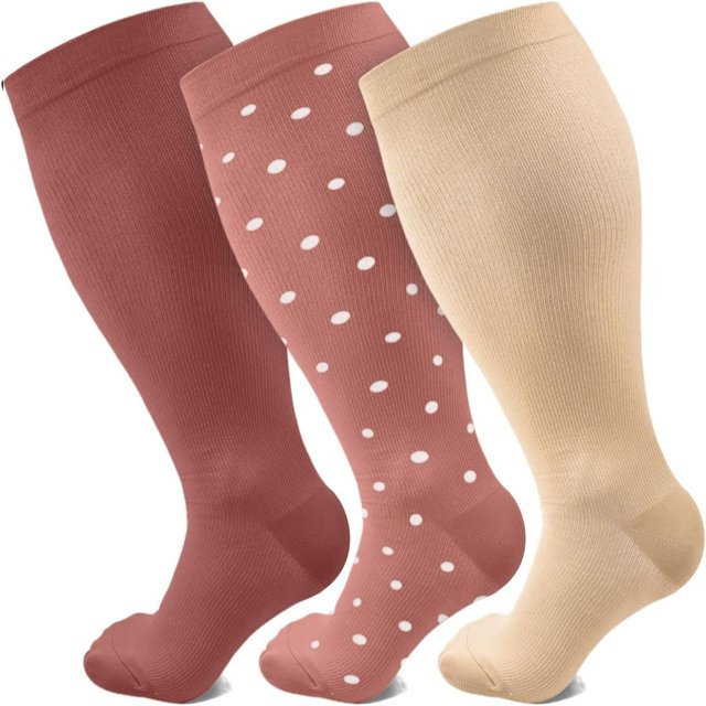 MesaSe 3 Pairs Plus Size Compression Socks for Women Men Wide Calf 20-30 mmHg Extra Large for Circulation Support Recovery 4XL