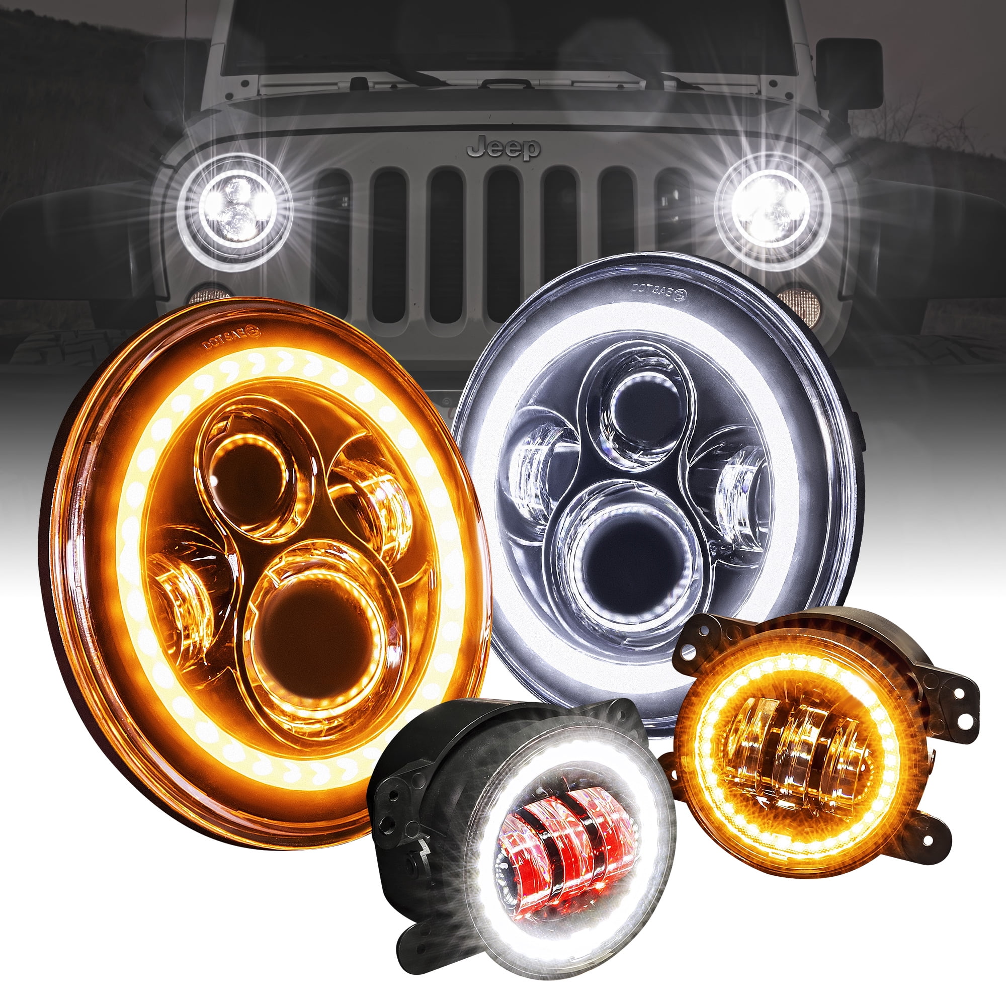 USテールライト "ジープwrangler tj cjのためのHi-LoビームリングDRL  テールライト 7" LED Headlights Hi-Lo Beam Ring DRL  Tail Lights For Jeep Wrangler TJ CJ