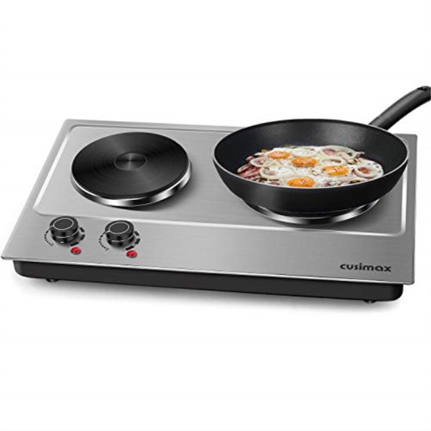 cusimax 1800w double hot plate, stainless steel countertop burner