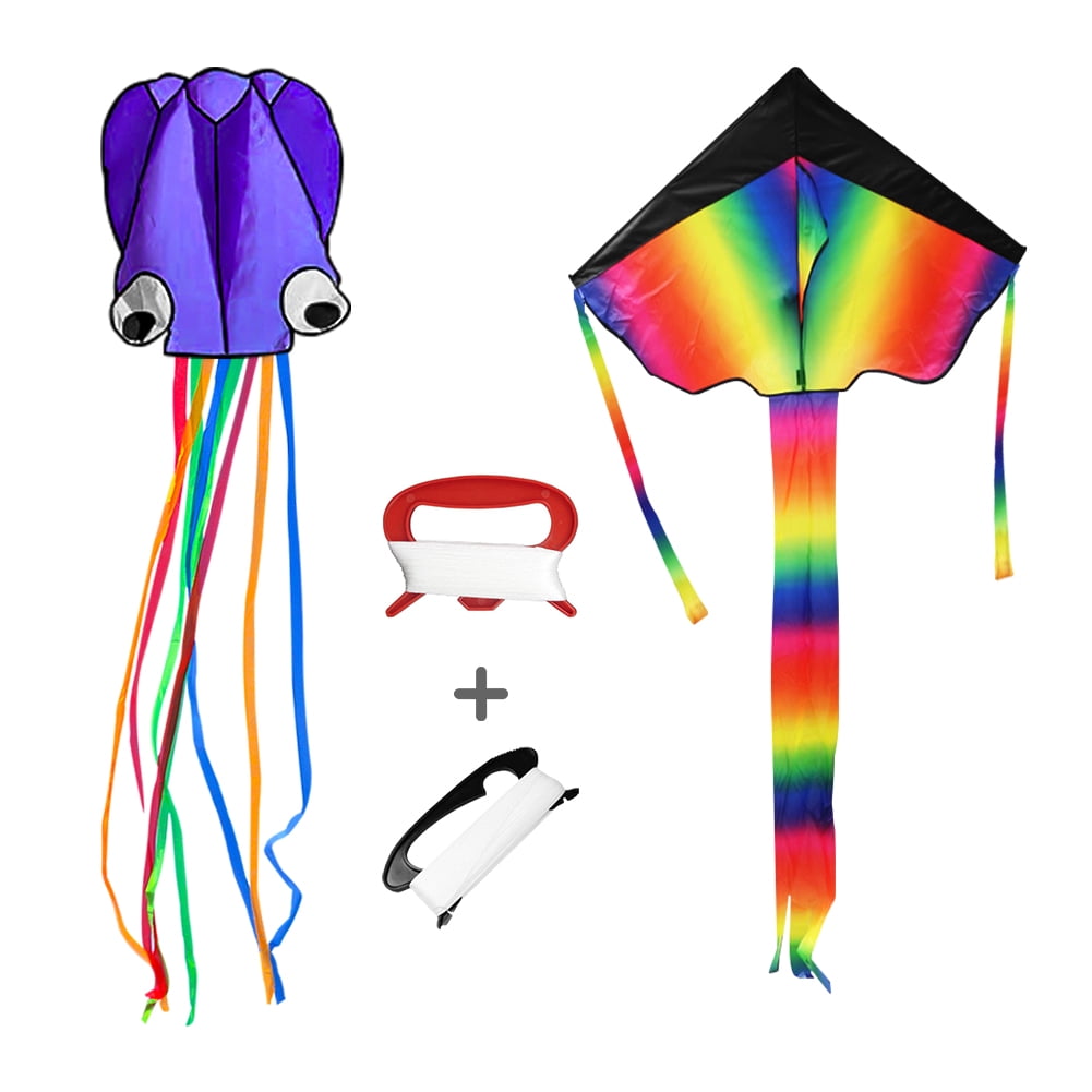 Kepooman Large Rainbow Delta Kite & Purple Octopus Kite for Outdoor & Garden & Beach, String Line Included, Set of 2 Kepooman Large Rainbow Delta Kite & Purple Octopus Kite for Outdoor & Garden & Beach, String Line Included, Set of 2