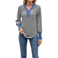 thumbnail image 2 of Sudadera de Rayas de Gran Tamaño para Mujer, Camisa de Larga de Algodón, Corte Holgado, Estilo Henley y Negro XXL, 2 of 10