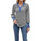 thumbnail image 2 of Sudadera de Rayas de Gran Tamaño para Mujer, Camisa de Larga de Algodón, Corte Holgado, Estilo Henley y Negro L, 2 of 10