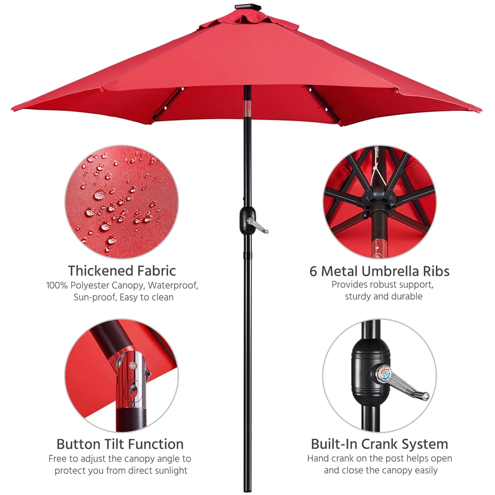 Alden Design 7.5ft Standard Patio Umbrella with LED Lights, Red