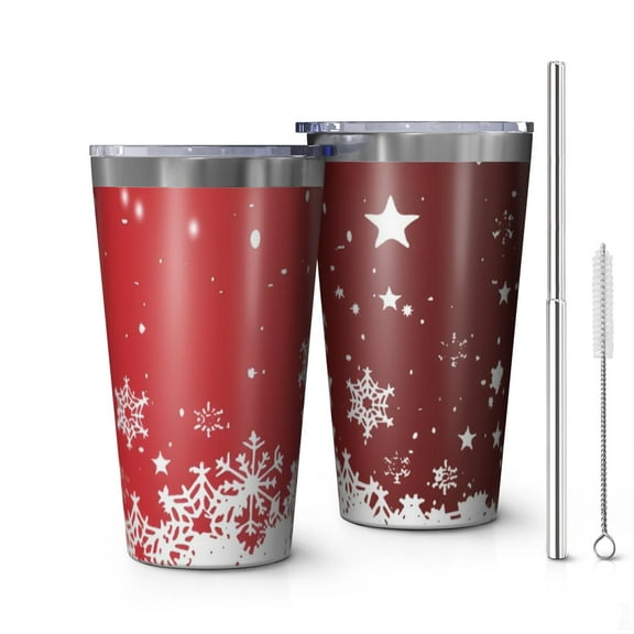 16oz Tumblers Red Christmas Snowflake Pattern Stainless Steel Vacuum Insulated Double Wall Travel Tumbler Cups Mug with Lid and Straw,Cleaning Brush for Coffee,Tea