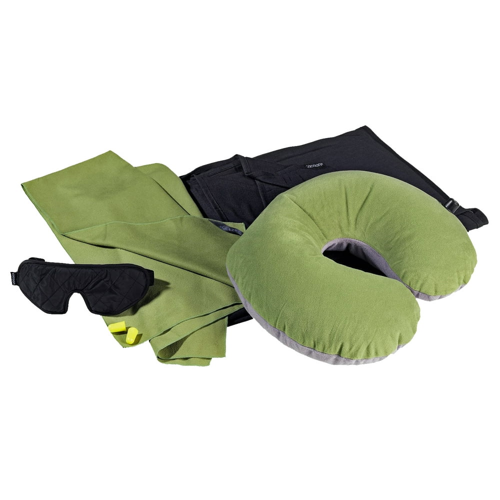 Cocoon 6 Piece Travel Set with Pillow Ultralight, green/black pillow