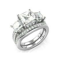 Sz 6 Sterling Silver 3 Carat Princess Cut Cubic Zirconia CZ Wedding Engagement Ring Set
