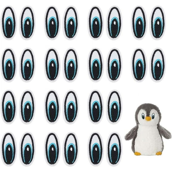 15 Pairs Doll Eyes Patch Blue Black White Polyester Embroidery Cloth Iron on Patches Cartoon Eyes Costume Accessories for Jackets Clothes DIY
