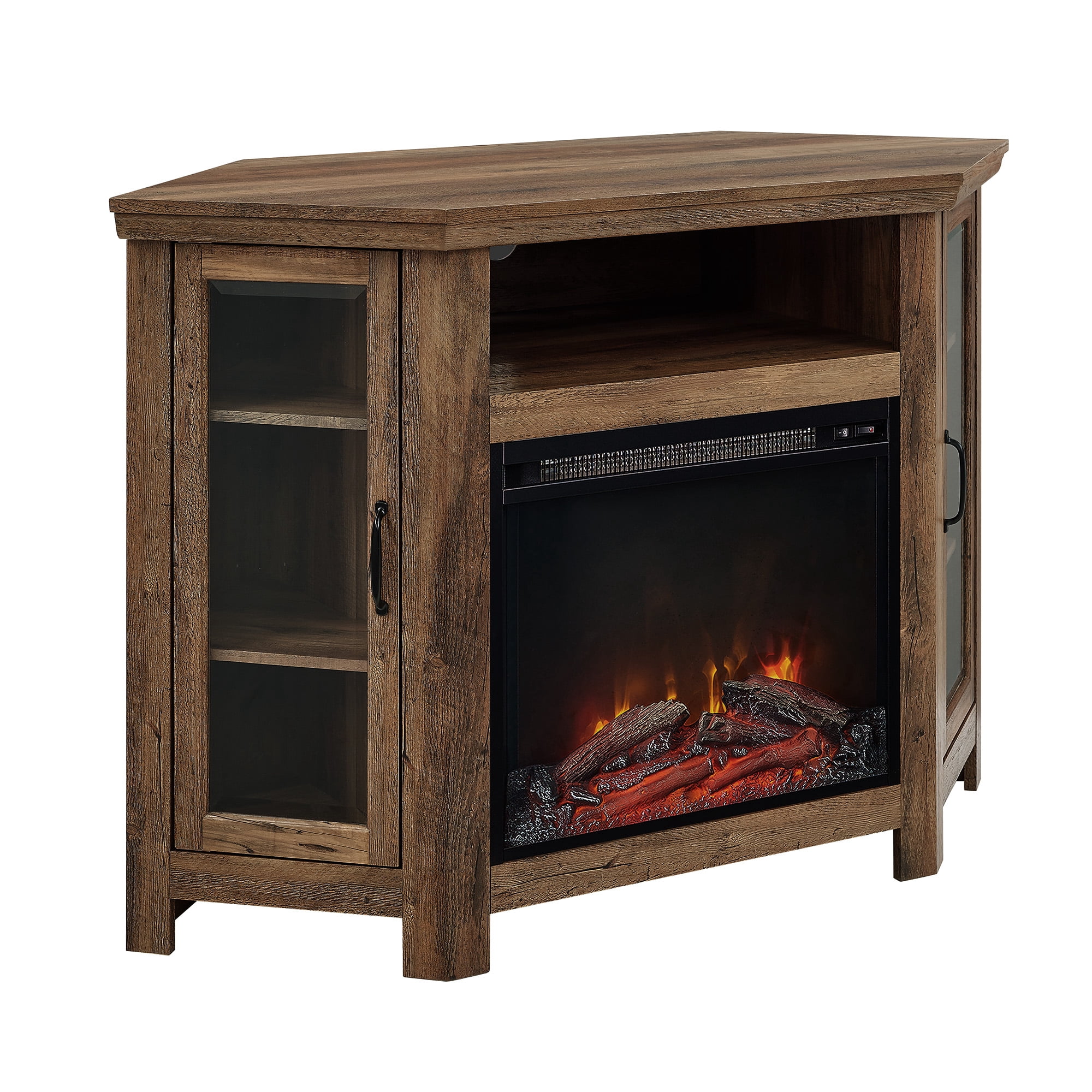 Walker Edison Rustic Oak Corner Fireplace TV Stand for TVs up to 50"