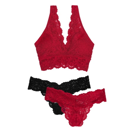 Smart & Sexy Women s Signature Lace Deep V Bralette and 2 Pack Thong Panty Lingerie Set  SA1517