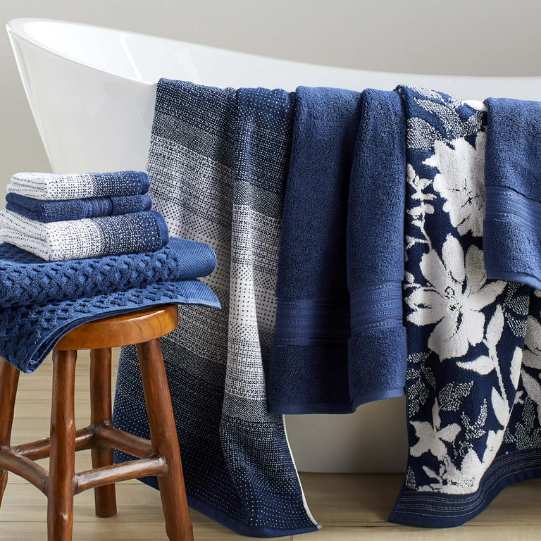 Max Studio Home 2 Bath 2 Hand 2 Fingertip Towels Set Abstract Ikat Blue  Ombre