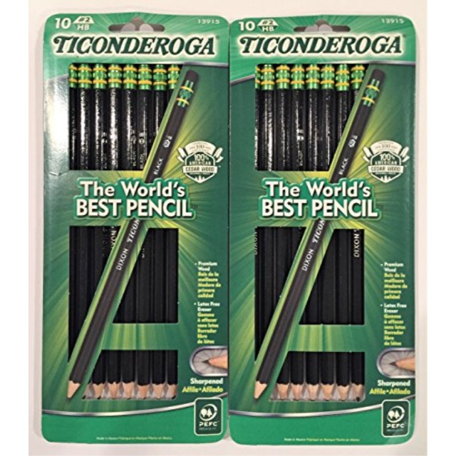 dixon ticonderoga woodcased 2 pencils, presharpened, box of 10