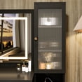 thumbnail image 3 of Makeup Vanity, Vanity Desk with Mirror, Dressing Table with Lights Black Fluted Vanity 5 Drawers Glass Door Cabinet Includes Storage Stool with Charging Function, Black, 3 of 9