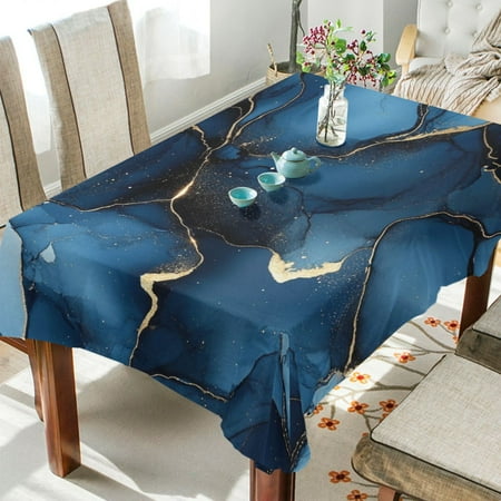

WOBOGO Navy Blue Gilt Marbles Square Tablecloth 60×60in Polyester Fabric Tablecloth Washable Dust Resistant Wrinkle Resistant