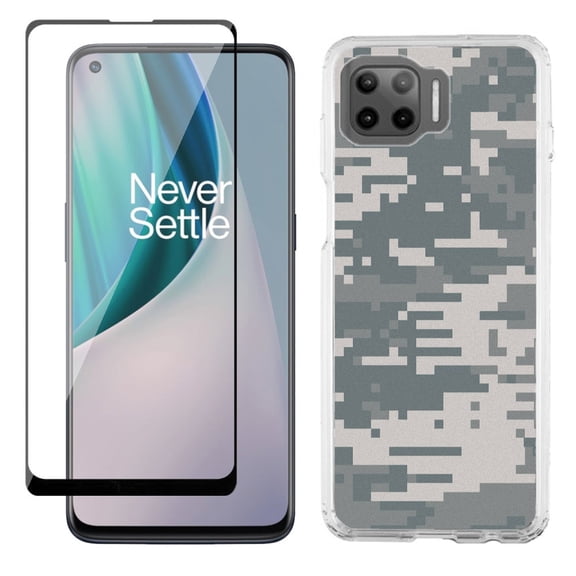 Slim-Fit Protective Phone Case compatible with Motorola Moto One 5G UW, with Tempered Glass Screen Protector, by OneToughShield ® - Digital Camo