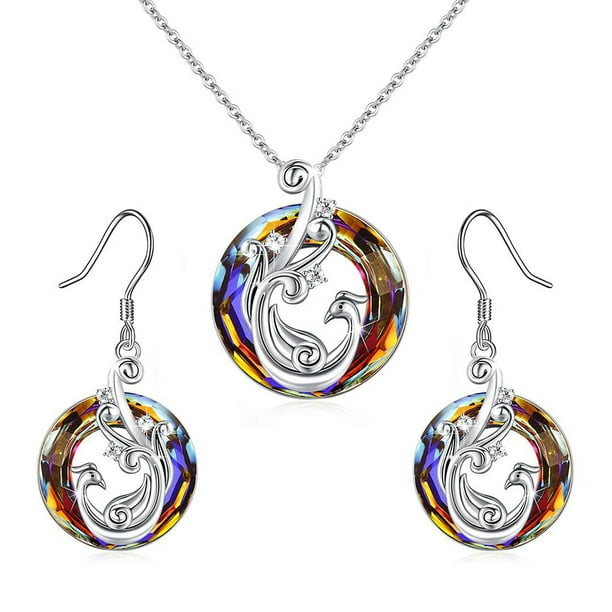 Pendientes Corazón Plata 925 DEPHINI - Juego De Collar Y Pendientes De Corazón Verde - Plata De Ley 925 - Pendientes De Cristal Y Piedra Natalicia - Juego De Joyería Fina Para Mujer - Circonita Cúbica Prismaticos Swarovski