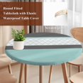 thumbnail image 4 of Turquoise Morocco Round Tablecloth, Fitted Table Cover with Elastic for 55"-60" Round Tables, Geometric Grey Stripes Modern Table Cloth Outdoor Indoor Dinning Party Waterproof Tablecloths, 4 of 7