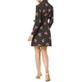 thumbnail image 3 of Vestido de camisa floral con cinturón y botones de solapa para mujer Allegra K XL negro rojo, 3 of 8