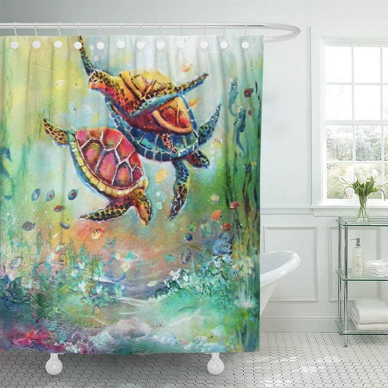 CYNLON Painting Dancing Sea Turtles Accessories Bathroom Decor Bath Shower  Curtain 60x72 inch 